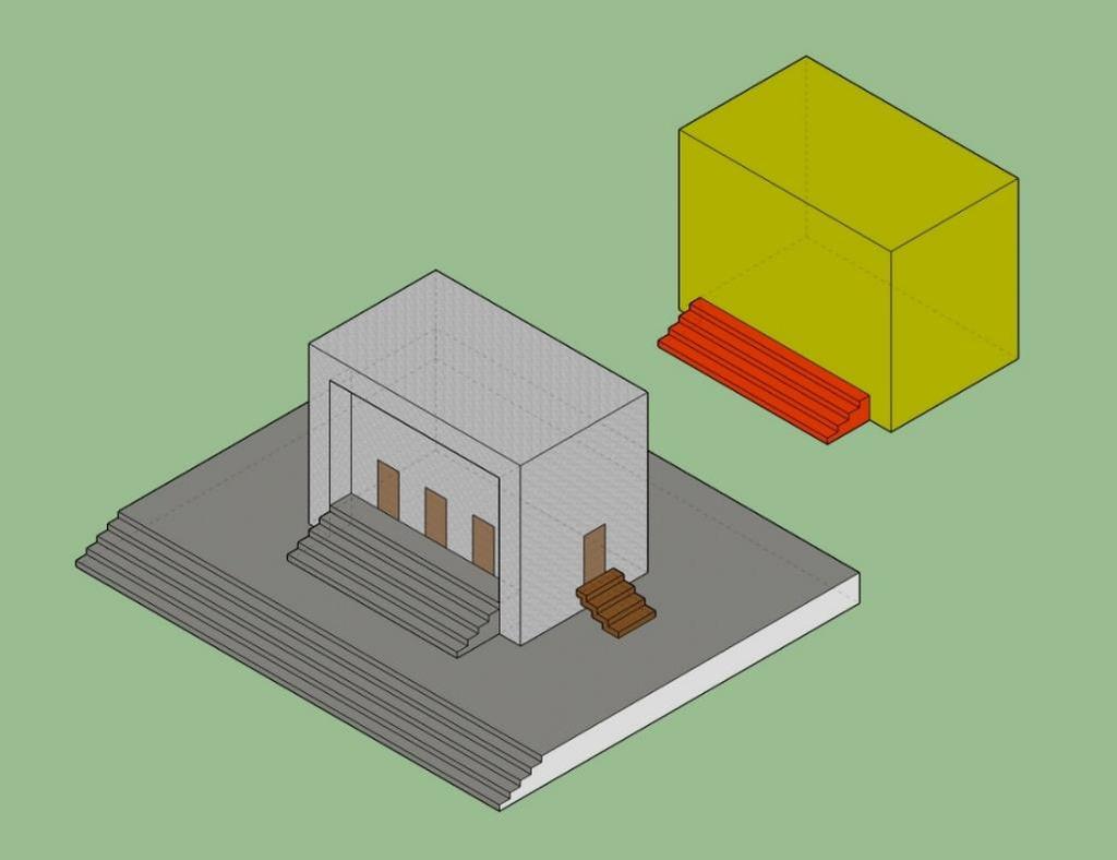 R&R 3D-muodostamisohjeet 10 vain ne, jotka vievät ainoastaan rakennukseen (Kuva 12). Portaat mallinnetaan RakennuksenVarusteina käyttötarkoituksella portaat. Kuva 12. Portaiden mallintamisperiaatteet.
