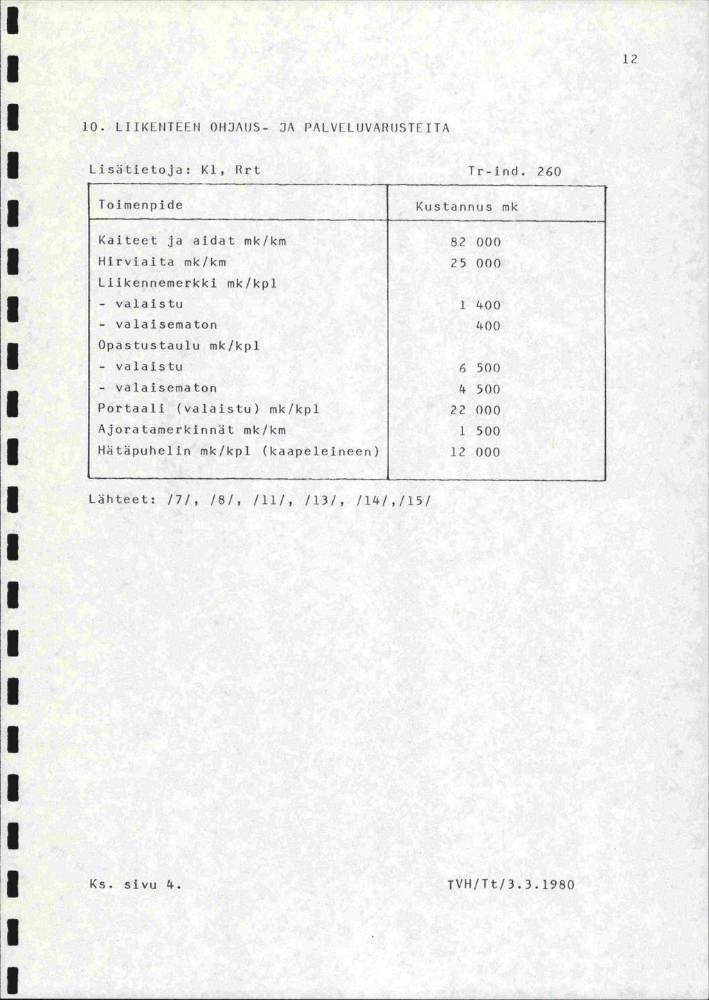 12 10. LIIKEI'ITEEN OHJAUS- JA PALV[LUVARUSTEITA Lisatietoja: Ki, Rrt Tr-ind.