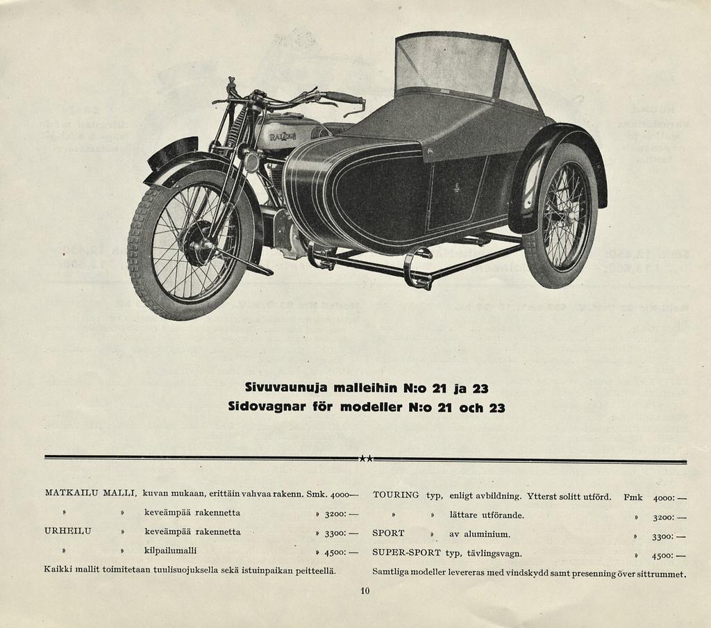 Sivuvaunuja malleihin N:o 21 ja 23 Sidovagnar för modeller N;o 21 och 23 MATKAILU MALLI, kuvan mukaan, erittäin vahvaarakenn. Smk.