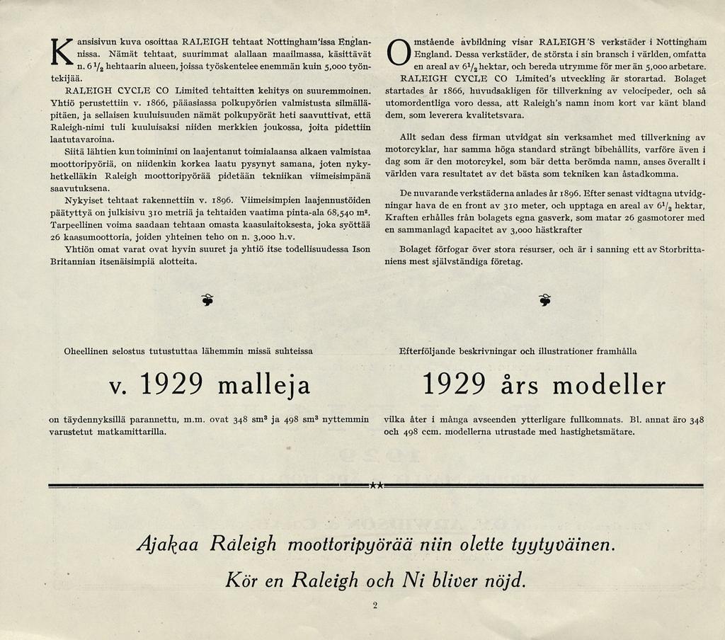 nissa. Kansisivun kuva osoittaa RALEIGH tehtaat Nottinghamissa Englan Nämät tehtaat, suurimmat alallaan maailmassa, käsittävät n.