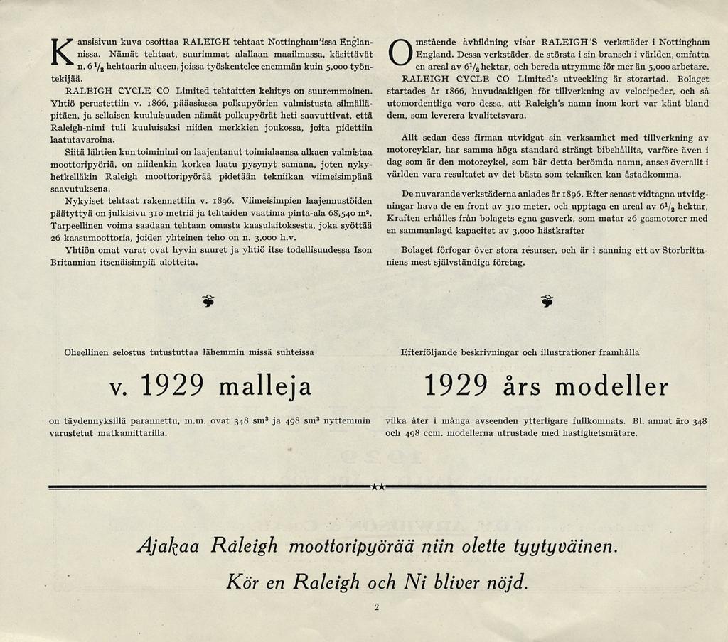 nissa. Kansisivun kuva osoittaa RALEIGH tehtaat Nottinghamissa Englan Nämät tehtaat, suurimmat alallaan maailmassa, käsittävät n.