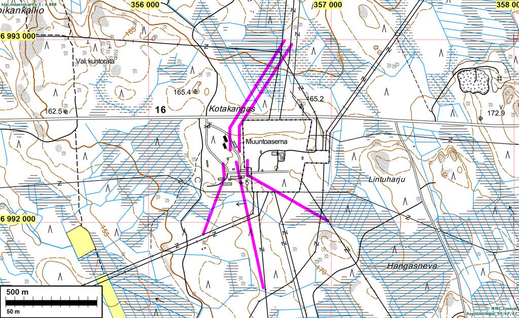 3 Yleiskartat Karttaan on merkitty sinipunaisilla viivoilla niiden suunniteltujen uusien voimajohtojen kulku, joiden aluetta ei ole