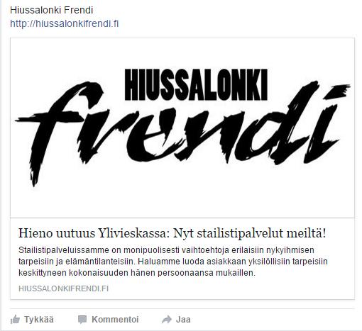 Esimerkki Facebookissa jaetusta artikkelista, jolla ei ole artikkelikuvaa.