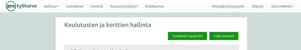 Lisää Koulutus -napin kautta voi lisätä järjestelmään omia