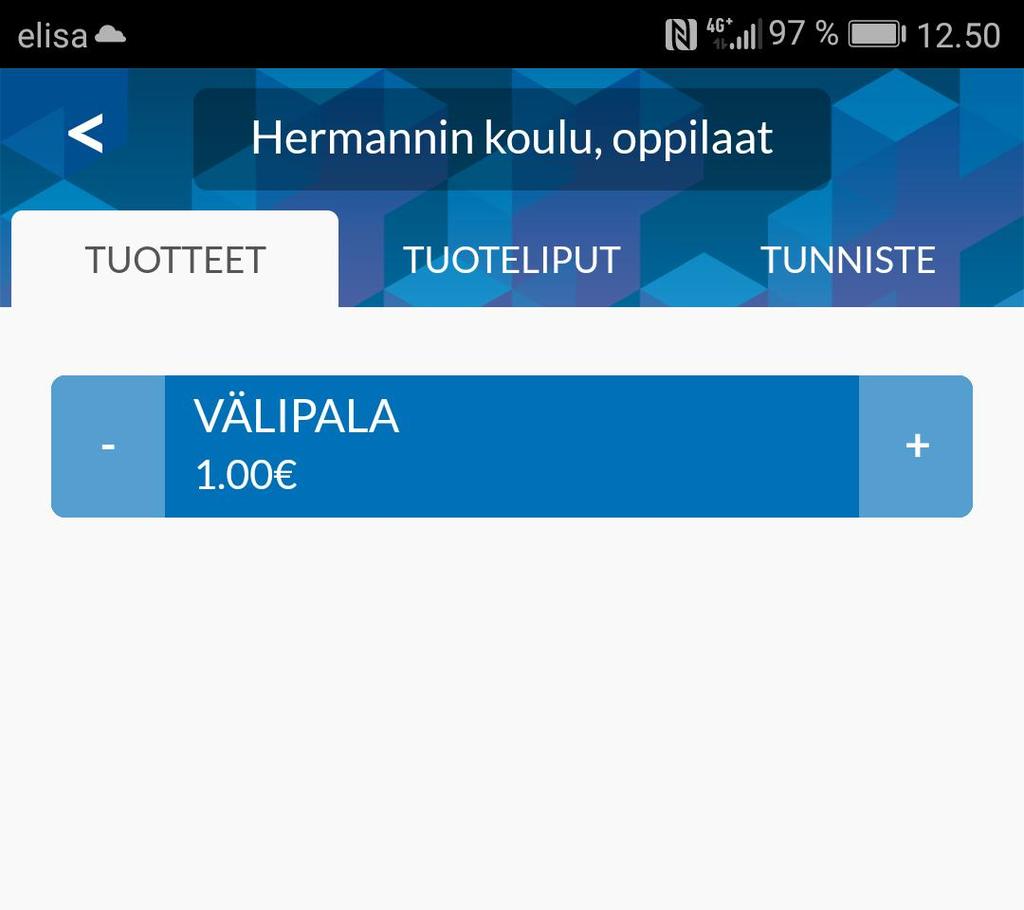 13 Kun olet valinnut käyttöpaikan, käyttöpaikan myytävät tuotteet näkyvät Ceepos Mobiilimaksun näytöllä. Kun olet kerran valinnut käyttöpaikan, voit valita käyttöpaikan nimen kohdasta Koti.