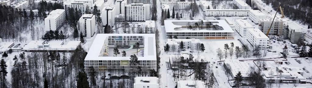 Havainnekuva Europan 13 kilpailun voittajatyöstä The Nolli Gardens, vasemmassa laidassa Kortepohjan koulu.