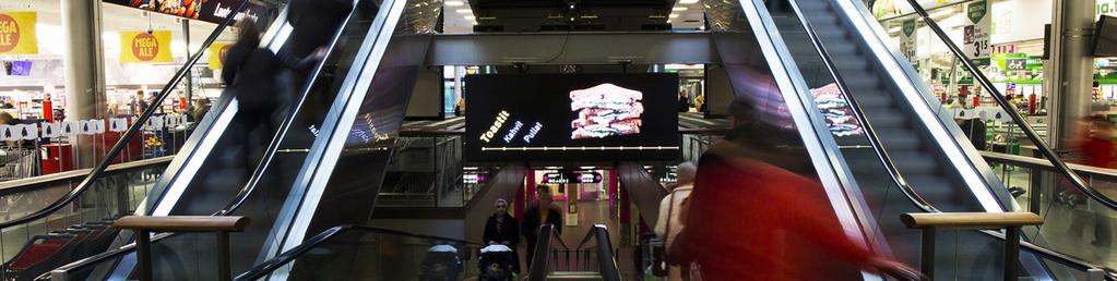 ISO OMENA Espoo 11 mainospintaa 2/2 Escalator LCD PORTRAIT 9:16 x single screen 3 x Escalator LED MARKETS 800 px x 320 px 3200 mm x 1280 mm kaksipuoleinen liukuportaiden yläpuolella 320 px 1280 mm