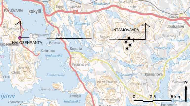 Kelloniemestä ja Halosenrannasta on matkaa Kangaslamminvaaran hankealueelle noin 17, Untamovaaralle noin 11 ja Kuusivaara-Mömmövaaralle noin 15 kilometriä.