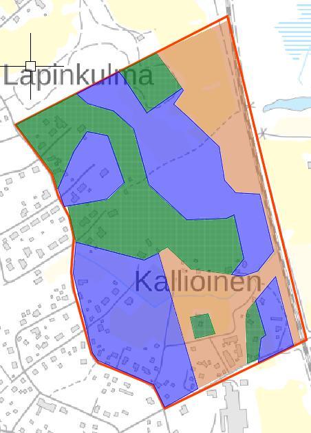 Tärinäselvitys 8/9 Alueet esitetään kuvassa 5. 3 2 1 Laskentatulosten perusteella tärinällä ei ole haitallista vaikutusta rakenteiden kuntoon, jos etäisyys radasta on vähintään 25 metriä.