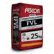 Verkotuslaasti FVL Sementtisideaineinen polymeerimodifioitu kuituvahvisteinen laasti. Fescotermohutlaastirappauksen verkotuslaasti. Suurin raekoko 0,6 mm.