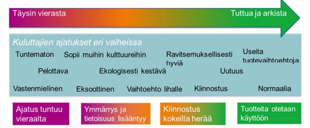 Hyönteisten käyttö omaksutan vaiheittain Tietoisuuden lisääntymisen vaikutus kuluttajien ruokahyönteisiin suhtautumiseen (Turun yliopisto, 10)