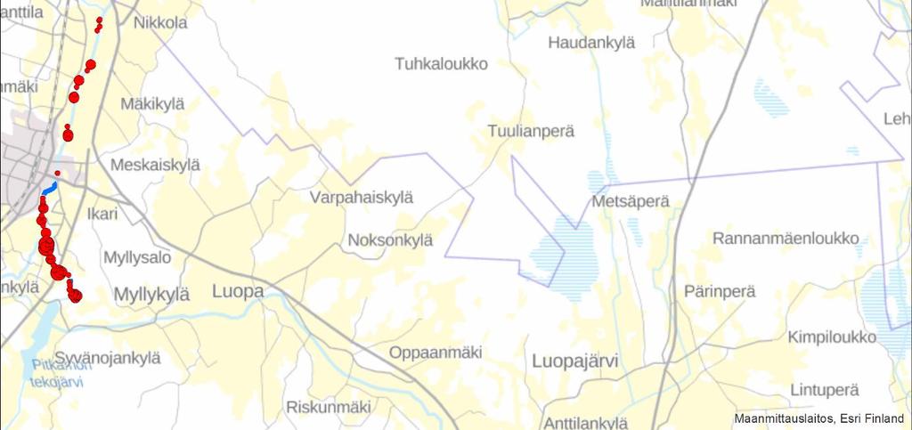 vaihtelivat välillä 1 300m 2 ja niiden etäisyys