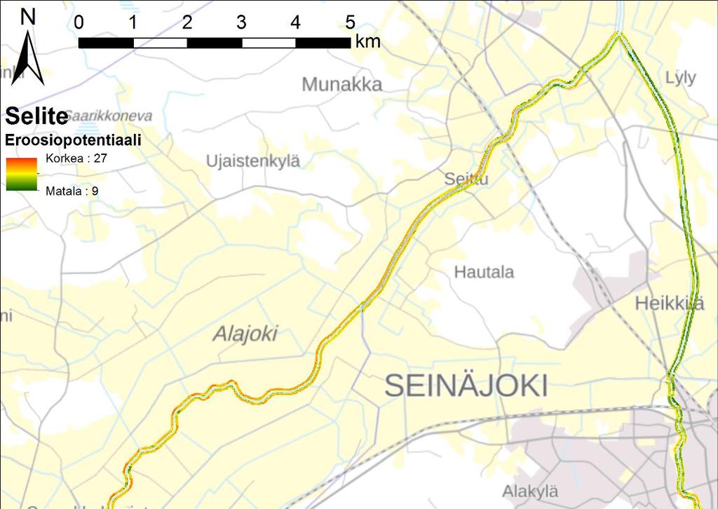 Kartoitusalueen toisella osiolla riskialueina erottuvat jokijakso