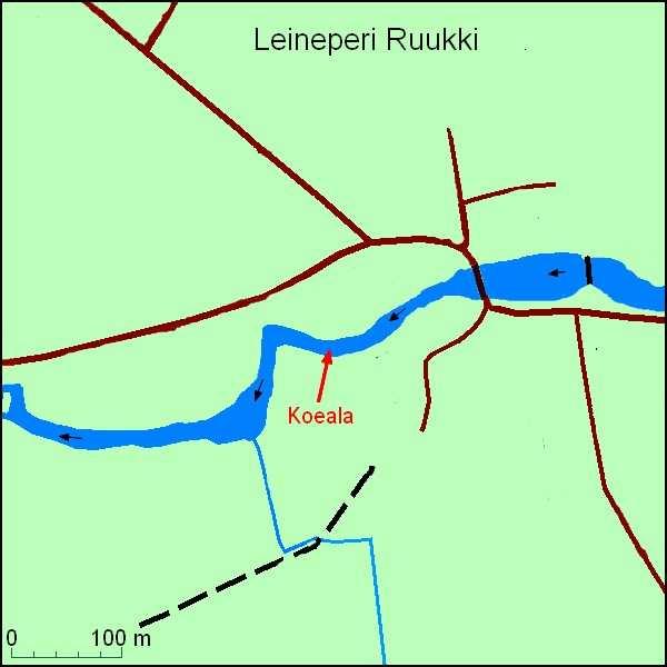 26 3.9 Leineperin Ruukki Leineperin Ruukin koskiosuus oli koekalastusten ylin paikka. Se sijaitsee noin 350 metriä Vanhamyllynkoskesta ylävirtaan (Kuva 21). Kosken pituus on noin 300 metriä.