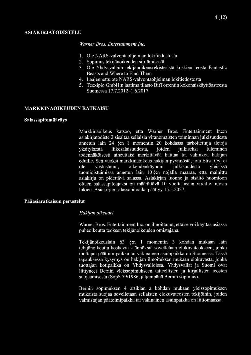 Tecxipio GmbH:n laatima tilasto BitTorrentin kokonaiskäyttöasteesta Suomessa 17.7.2012-1.6.