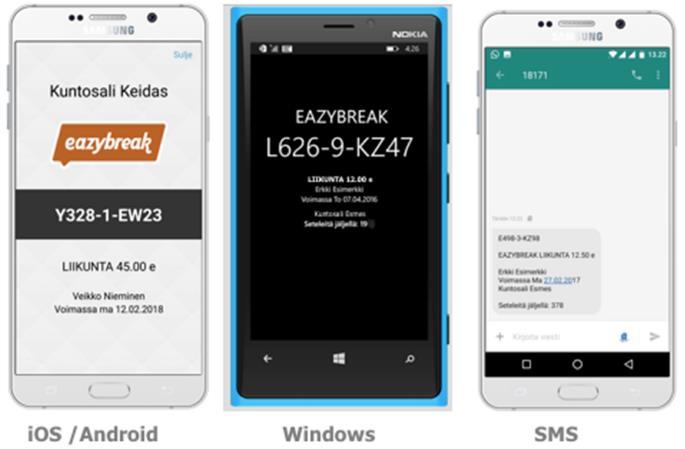 Liite 4: Eazybreak mobiilisetelin ulkoasu ja maksun vastaanotto 1 Mobiilisetelin ulkoasu Eazybreak mobiilisetelissä on setelin yksilöivä koodi (esim.