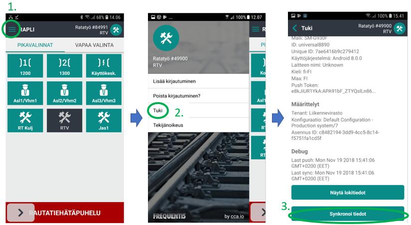 VÄYLÄVIRASTO Opas 42 (46) RAPLI-sovelluksen manuaalinen synkronointi RAPLI-sovelluksen RAILI-palvelusta hakemat tiedot voidaan päivittää/synkronoida myös manuaalisesti.