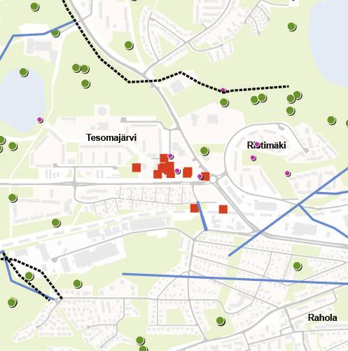 -20- TESOMA Karttavastaukset Tärkeä säilytettävä ympäristö Kysyttäessä Tesoman aluekeskuksen yti- loppijärveltä viheralueen läpi Tesoman val- men sijaintia suuri osa on merkinnyt uuden tatien yli
