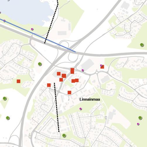 -28- LINNAINMAA-KOILLISKESKUS Karttavastaukset Tärkeä säilytettävä ympäristö Kysyttäessä missä asukkaat mieltävät Linnainmaa-Koilliskeskuksen keskustan ytimen olevan, suurin osa on osoittanut