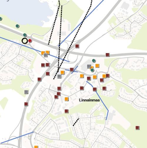 -29- LINNAINMAA-KOILLISKESKUS Karttavastaukset Muutosta vaativat alueet Puuttuvia tai kehitettäviä pyöräily-yhteyksiä on osoitettu etenkin aluekeskuksesta keskustaan ja pohjoisen suuntaan Olkahisiin.