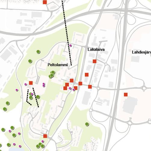 -36- PELTOLAMMI-LAKALAIVA Karttavastaukset Tärkeä säilytettävä ympäristö Peltolammin keskustan ytimenä pidetään oleville asuintaloille sekä yhteys Peltolam- aluetta Peltolamminkadun ja