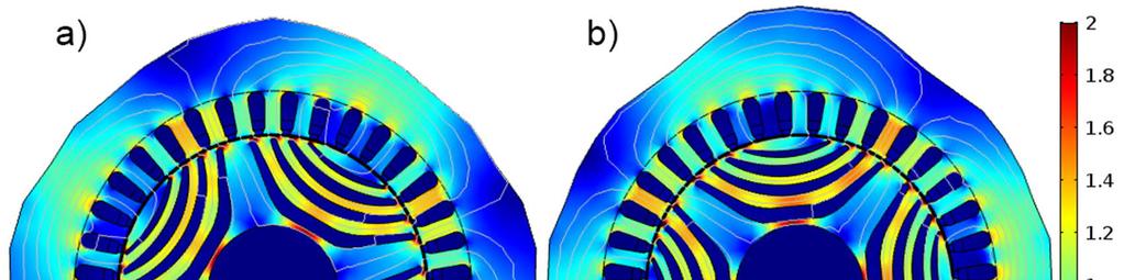 Figure 3.16. Optimized geometry for a) maximum torque and b) minimum torque operating point.