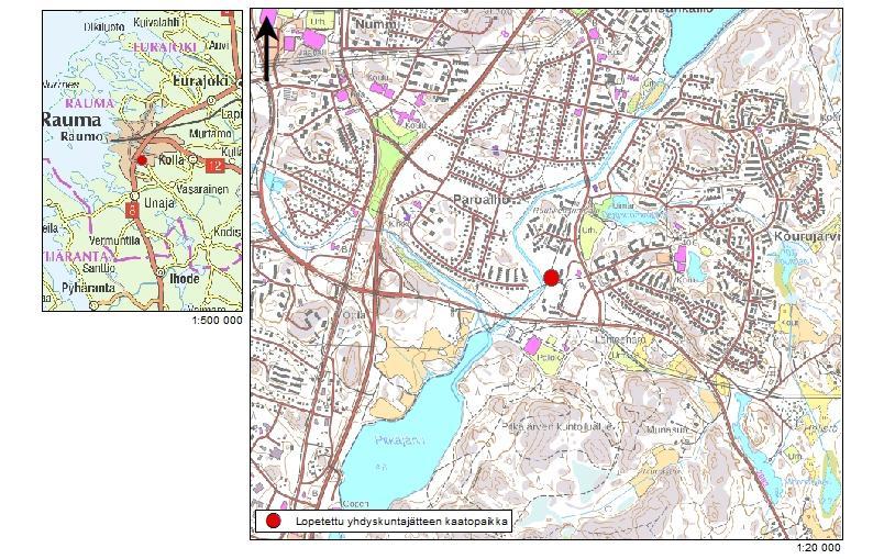 Rauma RUUTIKELLARIMÄEN KAATOPAIKKA 71026 id Toimintavuodet: 1950 1964 Pinta-ala ja jätetiedot: Laajuus 0,5 ha. Täyttömaan paksuus 3-5 m. Yhdyskuntajätettä, teurasjätettä ja käymäläjätettä.
