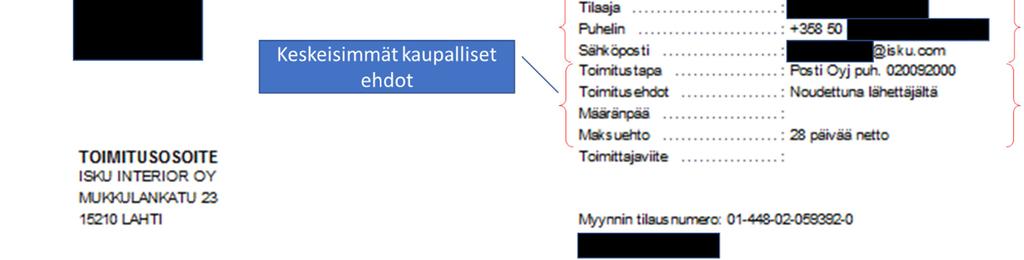 2 Ostotilauksen riviltä löytyvät tiedot Kuva 2 Iskun ostotilauksen otsikkotiedot Ostotilauksen rivillä Iskun ostaja aina yksilöi tilaamansa tuotteen, sen määrän, hinnan ja toimitusajan.