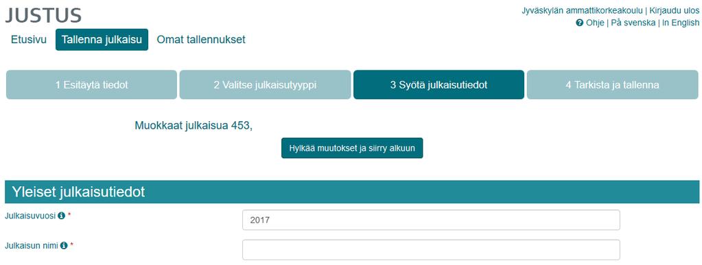 Omien tallennusten listalta muokattavaksi valitsemasi julkaisun tiedot avautuvat ensin esikatselunäkymässä.