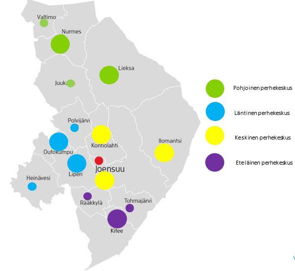 4.2. PERHEKESKUSTEN ASEMOITUMINEN POHJOIS-KARJALASSA POHJOIS-KARJALASSA on neljä alueellista perhekeskusta.