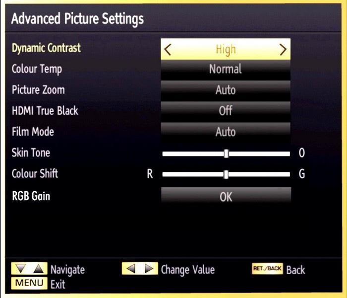 Sharpness: Sets the sharpness value for the objects displayed on the screen. Colour: Sets the colour value, adjusting the colors. Power Save Mode: Use or button to select Power Save Mode.