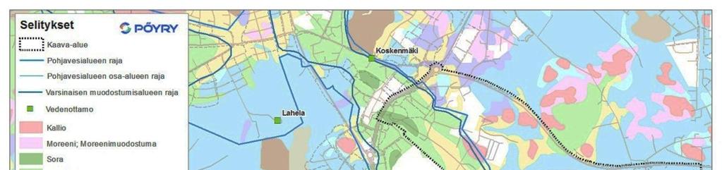 9 Kuva 3. Rykmentinpuiston ja Sulan osayleiskaava-alueilla sijaitsevien pohjavesialueiden Hyrylä A ja B maaperä.