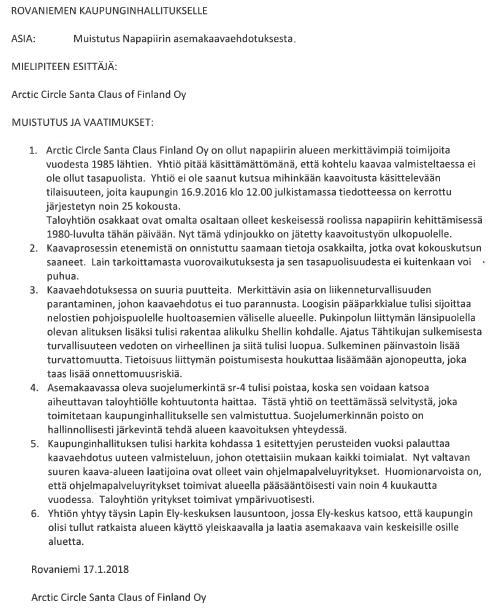 VUOROVAIKUTUSLOMAKE/ AU 315 Napapiirin asemakaavan muutos ja laajennus 2. EHDOTUSVAIHEEN KUULEMINEN (19.12.2017 18.1.2018) Muistutukset 1.