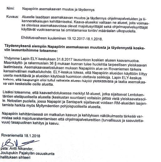 matkailupalvelujen osoittamiseksi. Merkitään tiedoksi. 3.