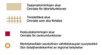 vaativan erikoiskaupan alueet taajamatoimintojen kehittämisvyöhykkeellä ja kehittämisvyöhykkeen ulkopuolella), taajamatoimintojen kehittämisvyöhykkeiden (pääkaupunkiseudun kunnat, muut kuin