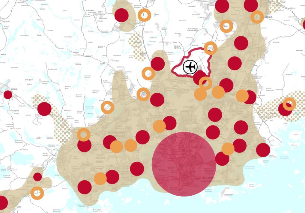 Kuva 3 Uusimaa 2050 -maakuntakaavan luonnos (8/2018, yleiskaava-alueen rajaus viitteellinen) Seudullisesti merkittävää kauppaa voidaan sijoittaa keskustatoimintojen alueille ilman mitoitusta tai