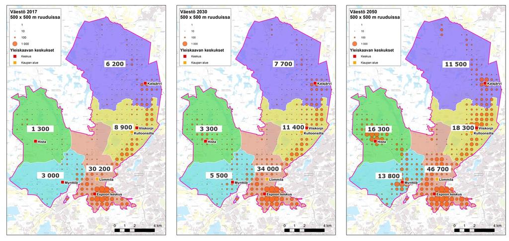 Kuva 21 Väestön sijoittuminen yleiskaava-alueella 500x500