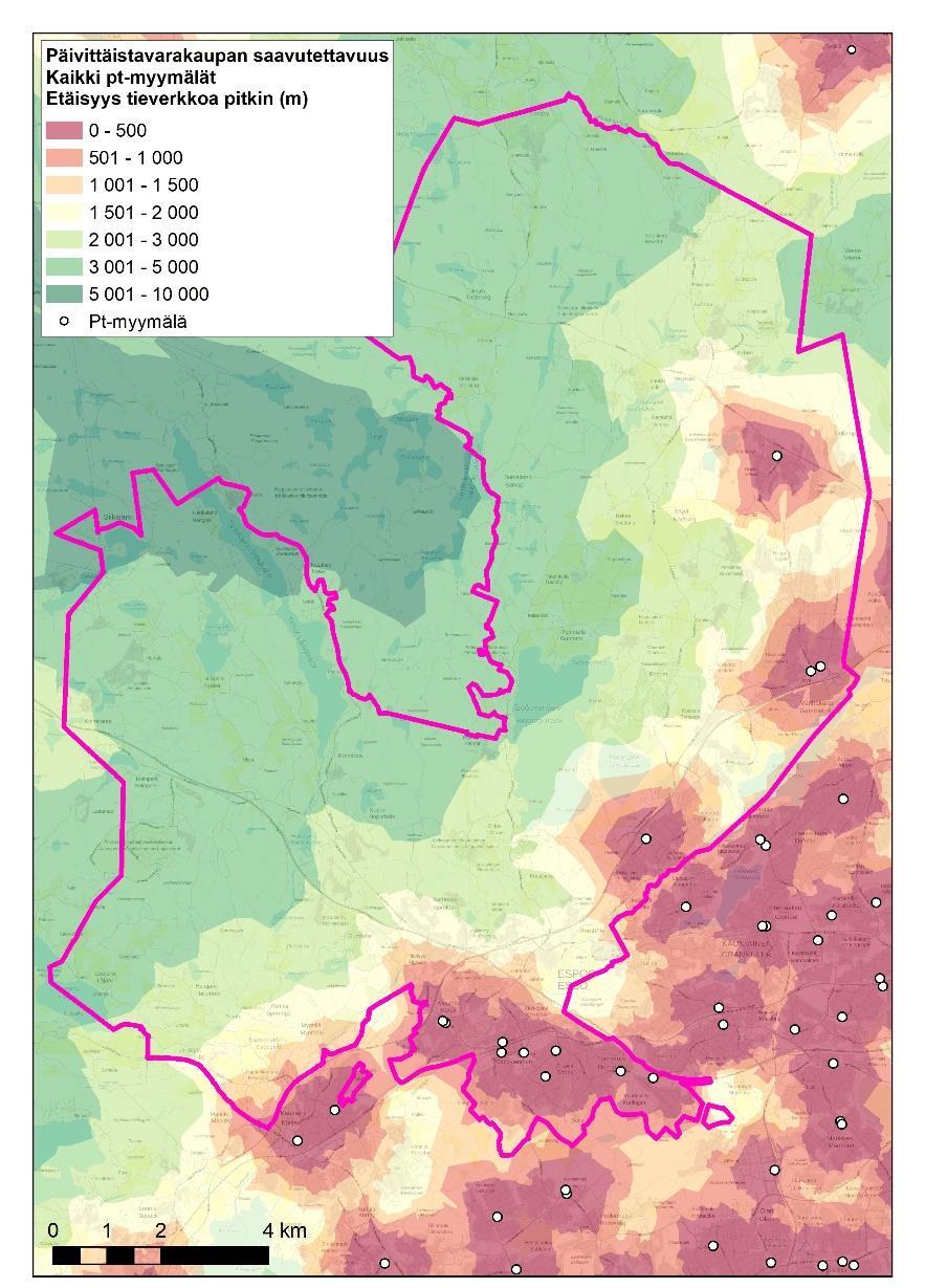 on huomioitu kaikki päivittäistavarakaupan myymälät (pl. huoltoasemamyymälät ja halpatavaratalot).