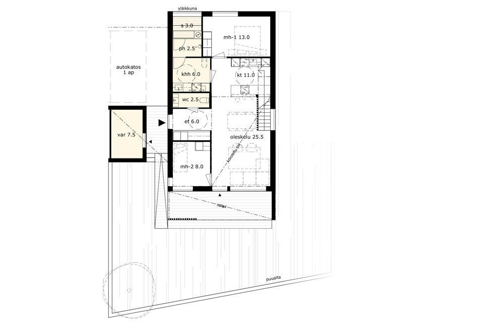 B12 VARATTU 80,5m² 3h + k Myyntihinta: 62 700 Velaton: 209 000 Erillistalossa eivät naapurin asumisäänet kantaudu kotiisi. Olohuone ja keittiö muodostavat ison 36,5m² tilan.