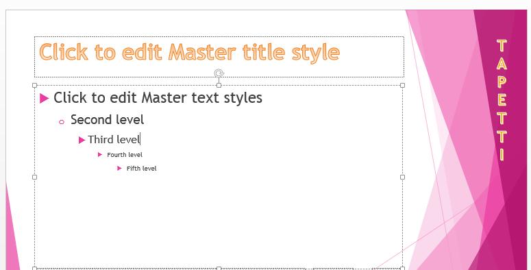 tekstirivien fonttia suuremmaksi. Muutokset tehdään perustyylinäkymässä perustyyliin. 1. Siirry perustyylinäkymään View, Slide Master (Näytä, Dian perustyyli) 2.