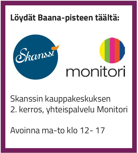 Baana-piste Avattu lokakuussa 2016 Sijaitsee yhteispalvelu Monitorissa, Kauppakeskus Skanssissa Baana-pisteessä töissä vastaava