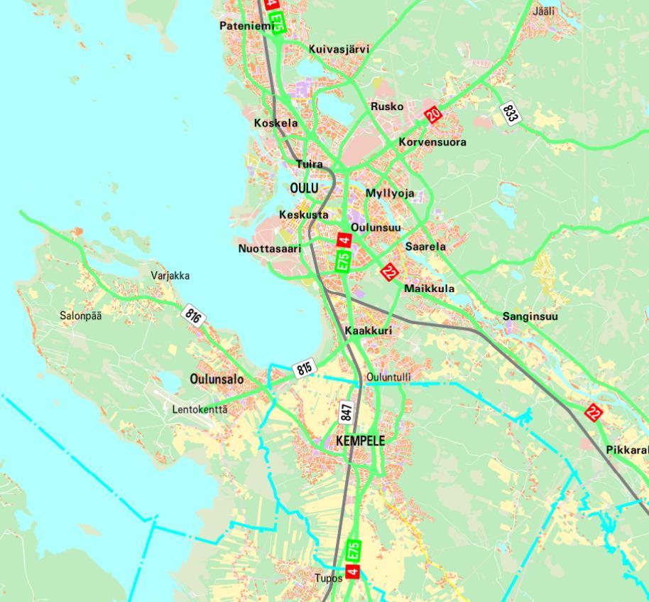 3 Suunnittelualueen sijainti Oulun seudulla (Oulun kaupunki, yhdyskunta- ja ympäristöpalvelut. Päivitetty 26.1.2019). 2. Kaavoitusaloite ja tavoitteet Kaavoituskatsauksessa 2011 (khall 10.