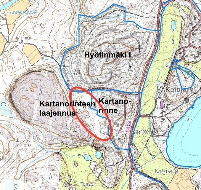 Ote Kotojärven osayleiskaavasta. Asemakaavoitus Suunnittelualueella ei ole voimassa olevia asemakaavoja.