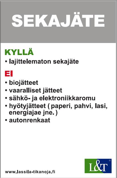 30 (33) SEKAJÄTE Jätettä, josta hyödynnettävät materiaalit ja vaaralliset jätteet on lajiteltu erikseen Esimerkkejä: lakaisujäte lattioilta hiomapaperit, hiomalaikat kumi osittain (kiilahihnat,