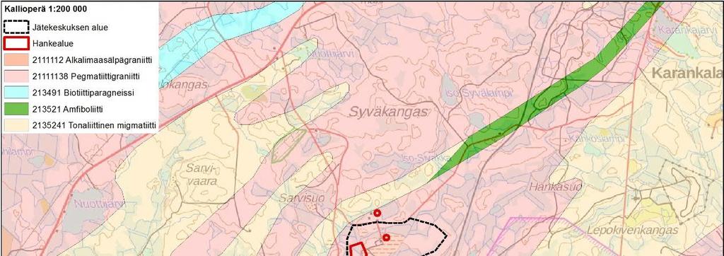 Kuva 12-2. Alueen kallioperä. Vaikutusten arviointi Jätekeskuksen laajentamisen vaikutukset maaperään muodostuvat käytännössä rakentamisen aikaisista maarakennustoimenpiteistä.
