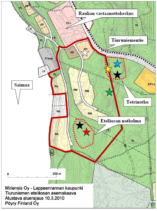 Liite 1. Linnustoselvityksen tulokset. 1 Kuva 1. Lappeenrannan Tiuruniemen eteläosan asemakaavan pesimälinnustoselvityksen alue (yhtenäinen punainen viiva).