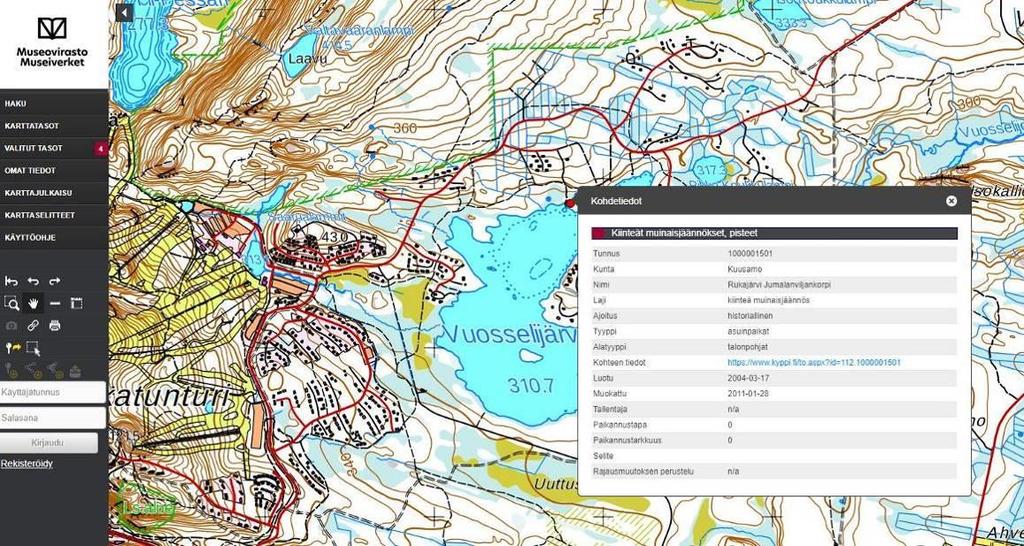 Kuva 8 Muinaismuistorekisterin tiedot itäpuolella olevasta kohteesta 3.2.