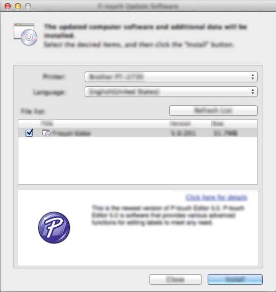 P-touch-ohjelmiston päivittäminen c Valitse [Tulostin] ja [Kieli], valitse P-touch Editorin vieressä oleva