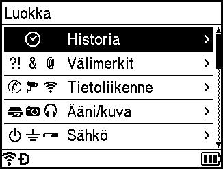 Tarran tulostaminen P-touch-tarratulostimen näppäimistön avulla d Syötä tarranluontinäytössä historiaasi lisättävä symboli painamalla Symboli-näppäintä, valitsemalla symboliluokka painamalla