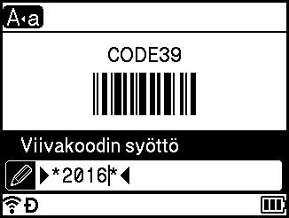 Tarran tulostaminen P-touch-tarratulostimen näppäimistön avulla e Kirjoita viivakoodin tiedot.